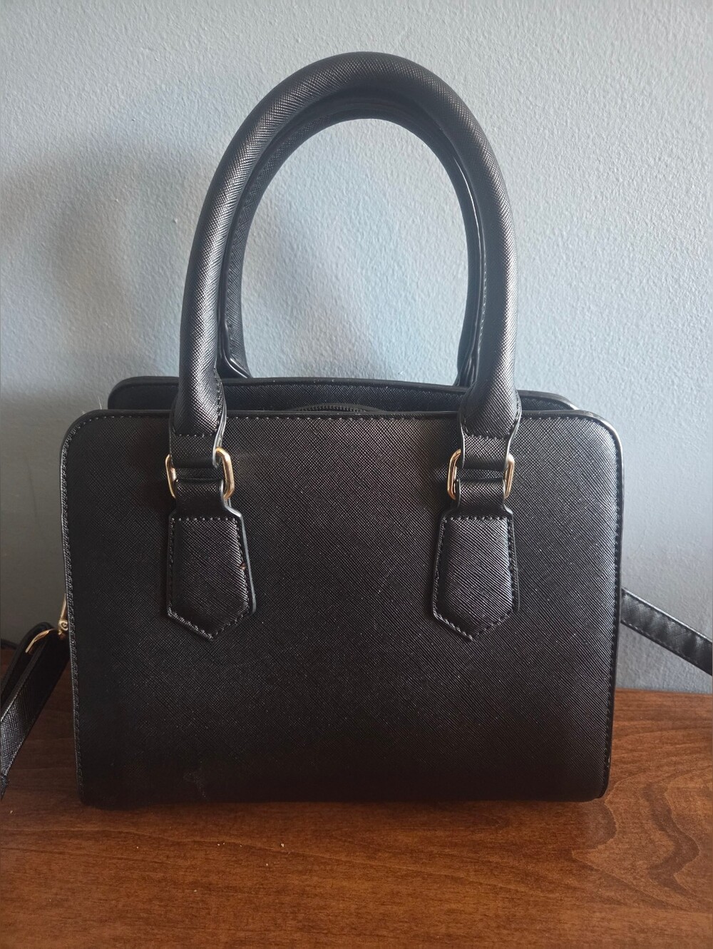 Black Structured Tote Handbag - Minimalist Women's Satchel